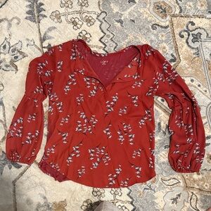 LOFT Women's Burgundy Floral Blouse